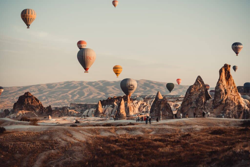 hot air balloons over Cappadocia